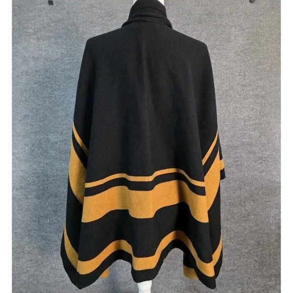 L'Agence Jake Sweater Cape XS S Black Camel Wool Stripe Poncho Quiet Luxury Wrap - Picture 7 of 10